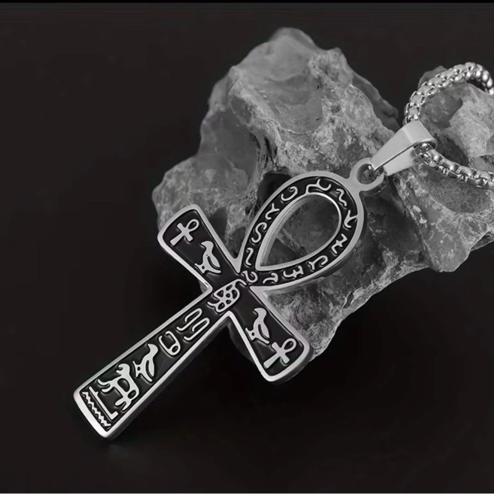 NWT Stainless Steel Egyptian Ankh Cross Pendant Necklace Key of Life